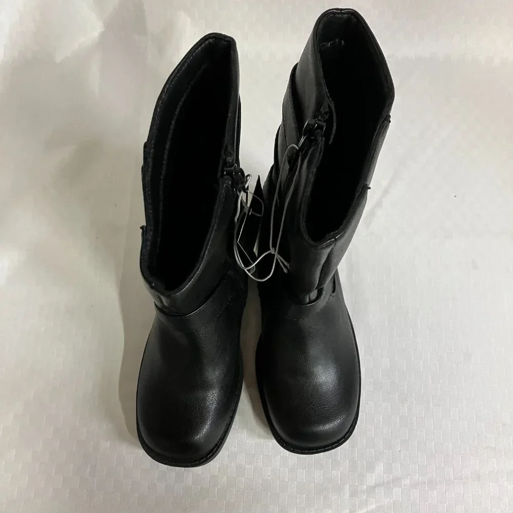 Art Class Kids' Girls 13 Black Dee Tall Buckle Boots Faux Leather Side Zipper